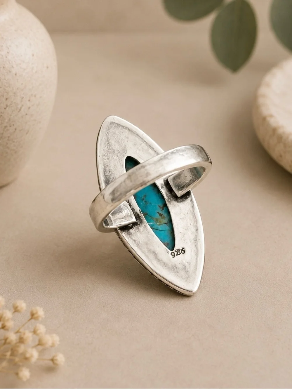 Southwestern Natural Turquoise 925 Silver Ring Sz 7